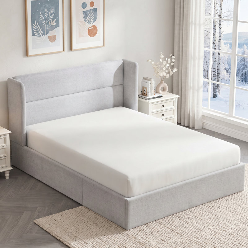 Annek Upholstered Bed Frame with Lift Up Storage, 40.9"H Wingback Headboard, Wood Slats & Metal Frame, Multiple Sizes & Fabric Options Available