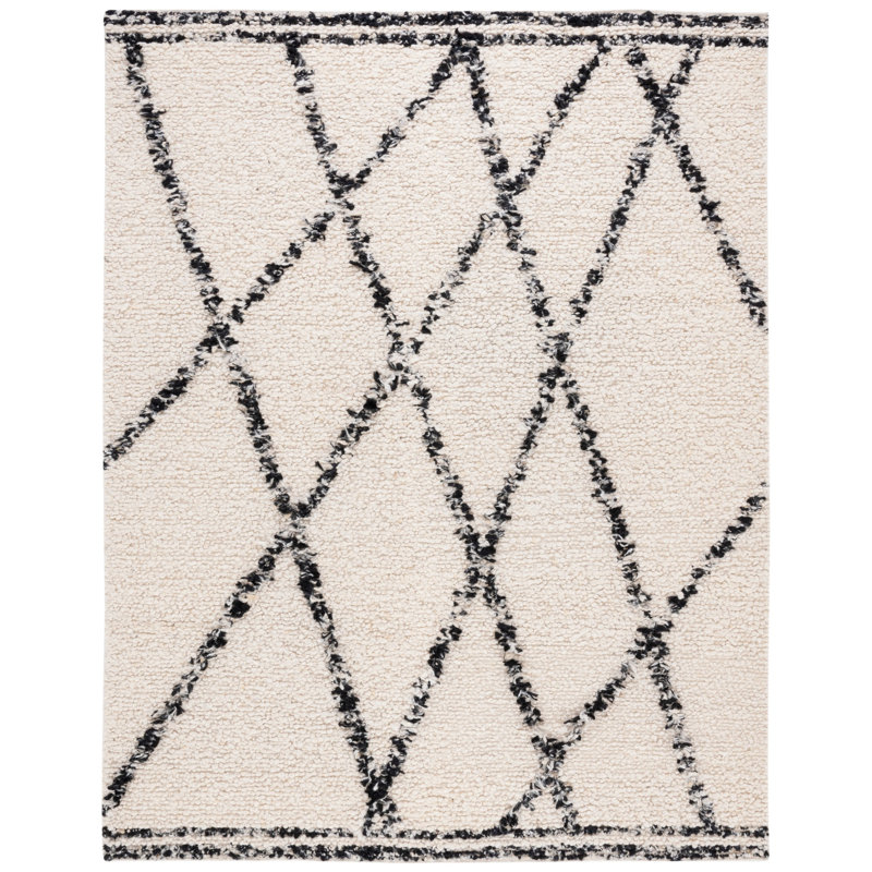 Amajah Hand Woven Wool/Cotton Abstract Rug in Black/Ivory, Rectangle 8' x 10'