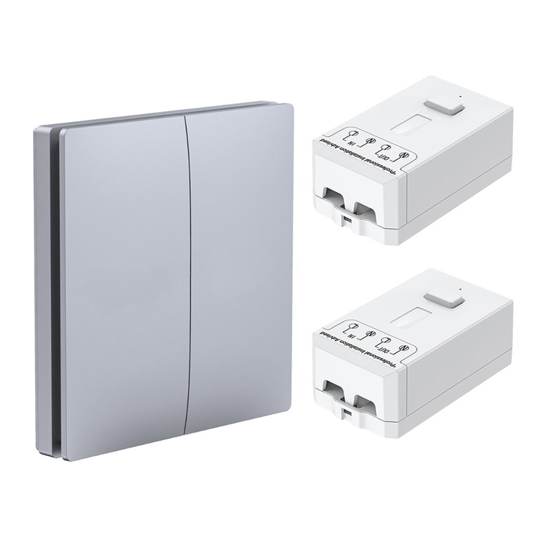 Ener - J 2 Gang Wireless Kinetic Switch Kit with 2 500W RF Receivers Silver 240V