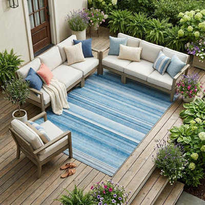 Tapis intérieur 8 pi x 10 pi rayé bleu lavable antidérapant