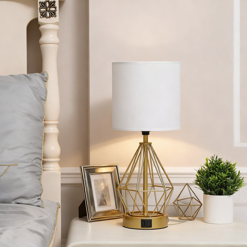 Ensemble de 2 lampes de table modernes à commande tactile avec ampoules à DEL à intensité variable et ports USB C + A, éclairage de table de chevet compact pour salon de chambre à coucher