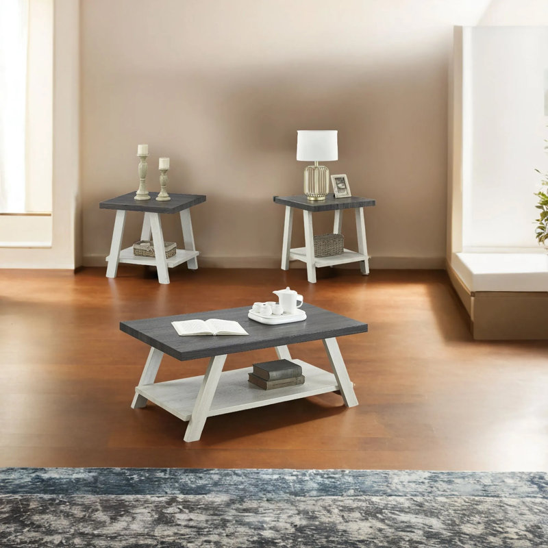 Ensemble de 3 tables basses et tables basses en bois Runak Runak, Dark Gray