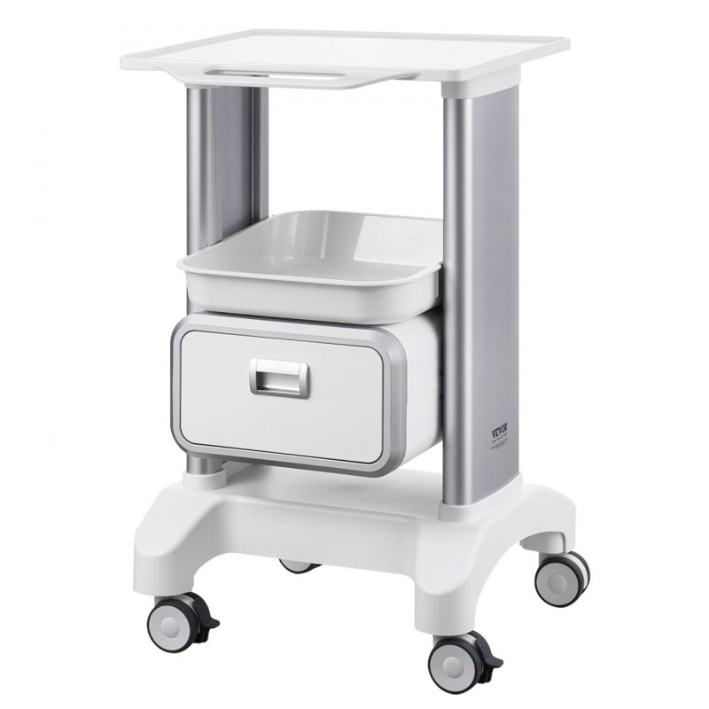 Chariot médical mobile à 2 niveaux avec 1 tiroir et 1 plateau supérieur, chariot de rangement avec matériau ABS