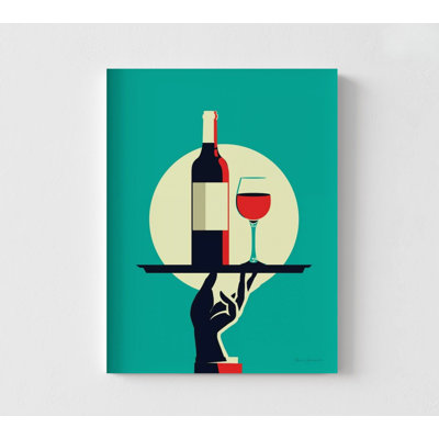 «Happy Hour», art de bar vin rouge, décor de mini-chariot de maison colorée minimaliste, verre à vin, restaurant moderne, peinture, décoration de réception
