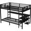 Lit superposé simple / noir en métal noir avec bureau, tablettes et - plusieurs façons de placement, garde supérieur, structure à DEL facile à assembler,