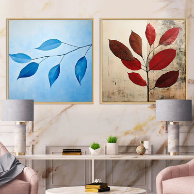 Azure Asymmetry Leaf Chronicles - Leaves Square Collage Set Of 2