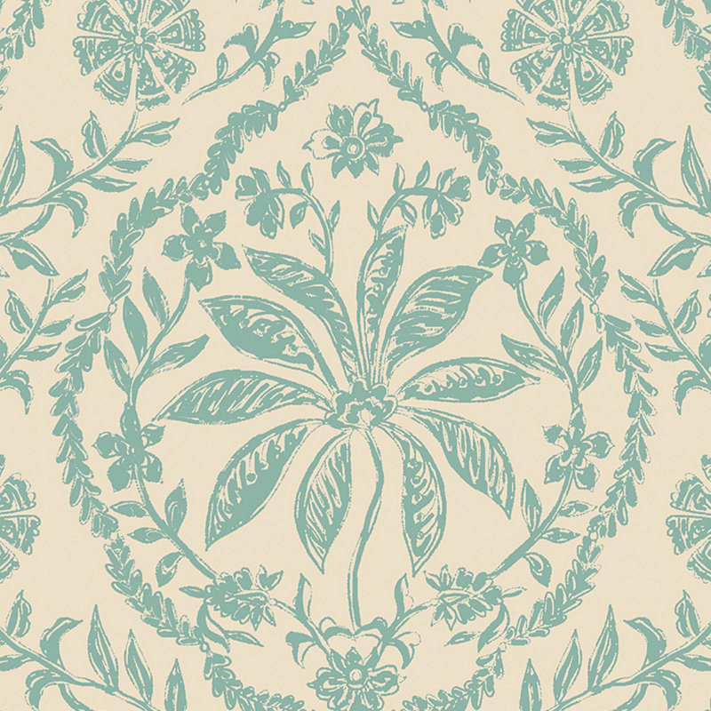 Joules Indienne Palm Cream/Duck Egg Blue Wallpaper