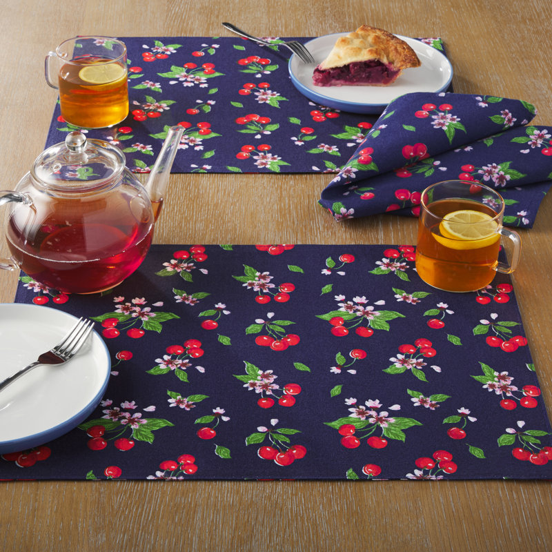 Ensemble de 4 napperons réversibles en tissu DRAPER James Cherry Blossom, bleu marine / rouge, 13 po x 18 po