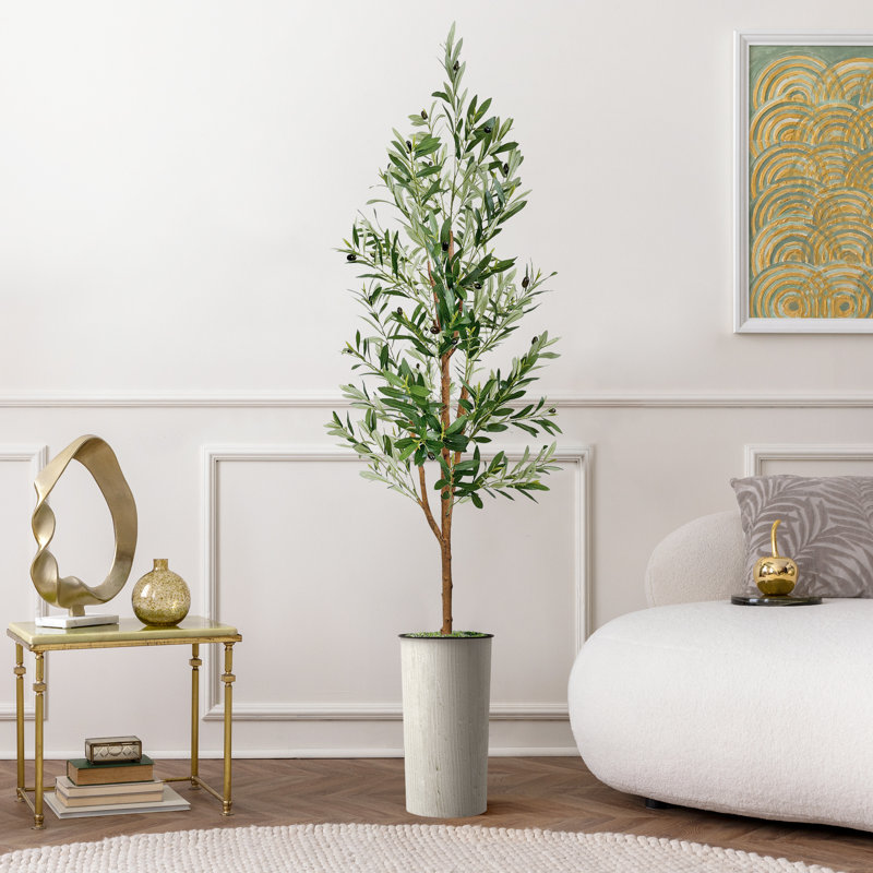 Artificial Tree In Modern Planter, Fake Olive Silk Tree Home Decoration (Plant Pot Plus Tree), Swirl