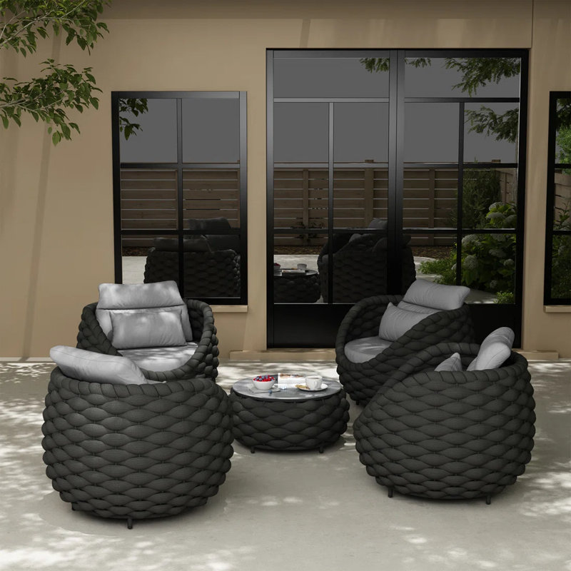 Wicker Outdoor Patio Chair With Cushions And Accent Pillow And Patio Table