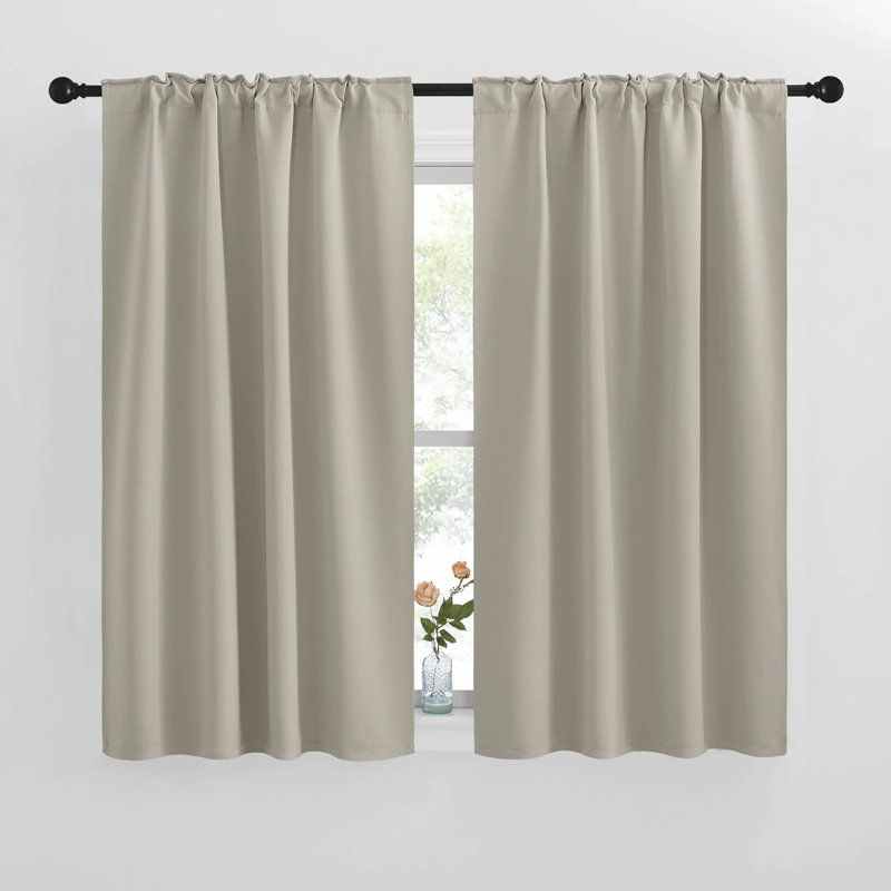 Blackout Curtain Light & Noise Reducing Room Darkening Drapes for Bedroom/Living Room/Kitchen, 2 Pieces, Natural