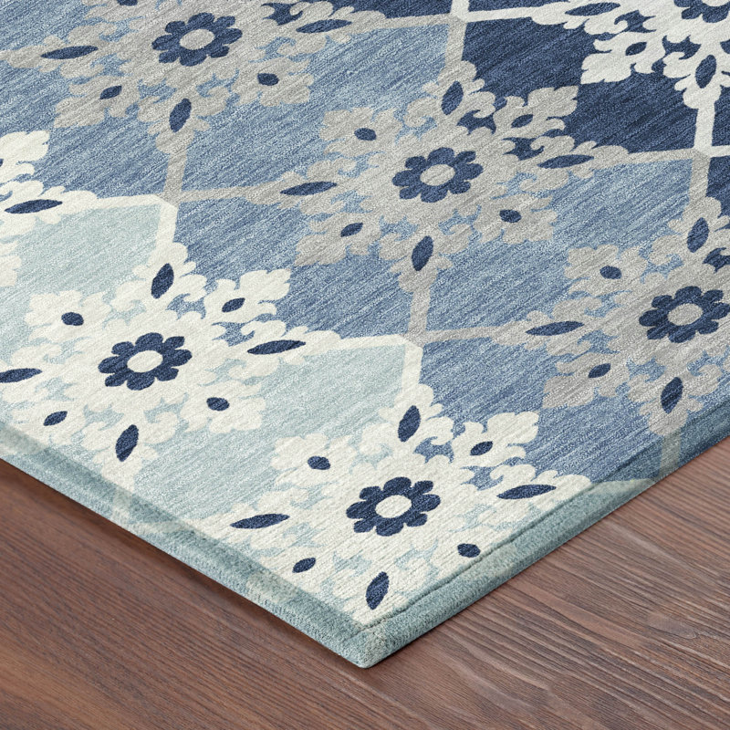 Tapis lavable à la machine intérieur / extérieur ACN2759 Chantille, Bleu, 5 pi x 7 pi 6 po