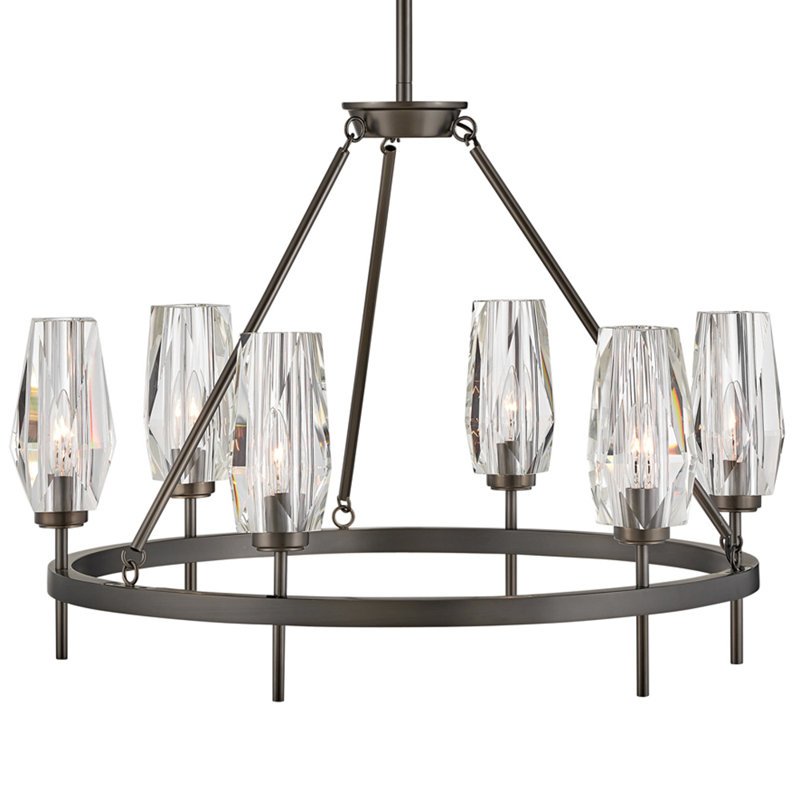 Ana 6-Light Single Tier Chandelier w/ Faceted Heavy-Cut Diamond-Shaped Crystal Shades - Black Oxide