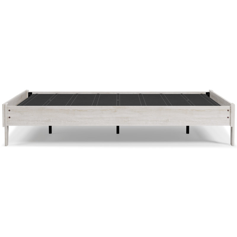 Chic Provincial Queen Platform Bed with Wood Frame in White & Dark Charcoal