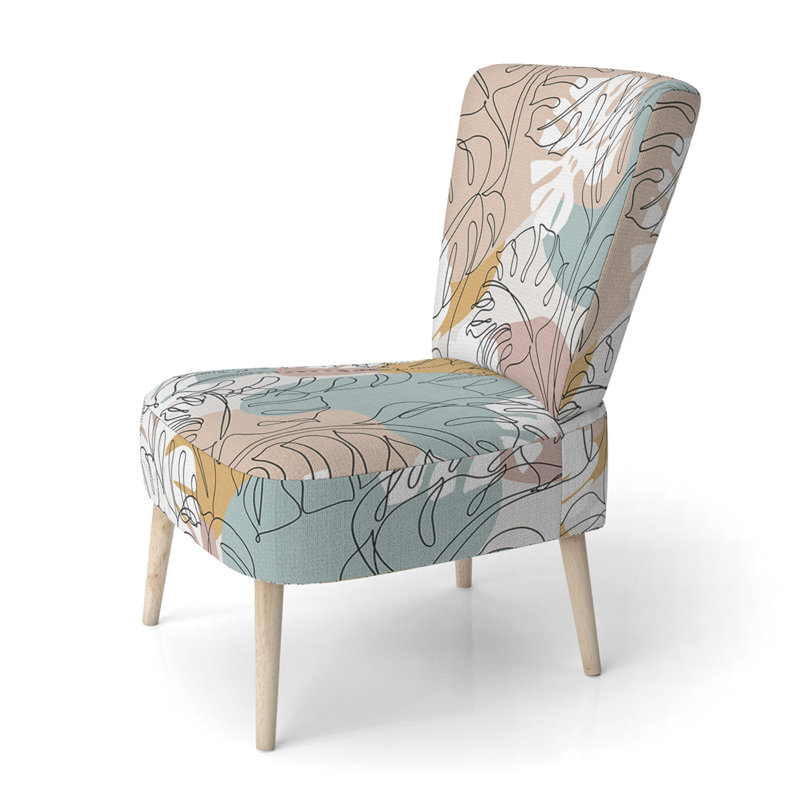 Accent Chair, Beige Floral Pattern Upholstered Decor - Beige Floral Pattern II, Brown/Green/Purple