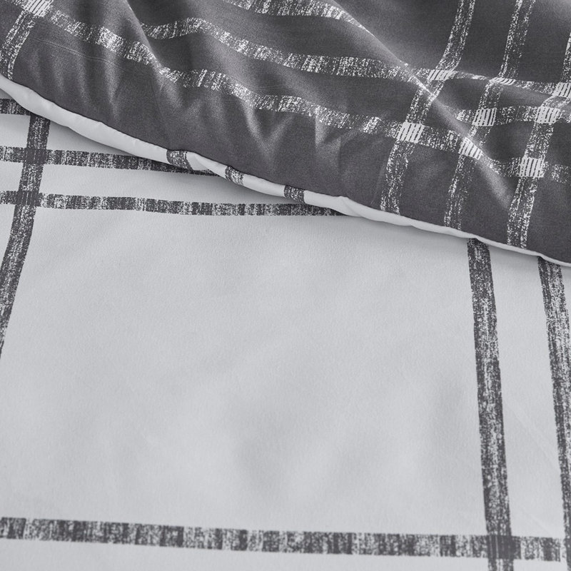 Ensemble d'édredon en microfibre , Édredon très grand / très grand californien + 2, Blanc / gris