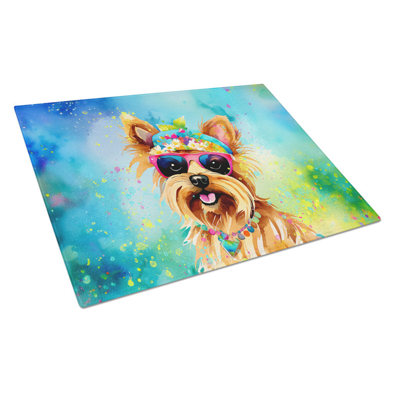 Yorkshire Terrier Hippie Dawg Glass Cutting Board Large