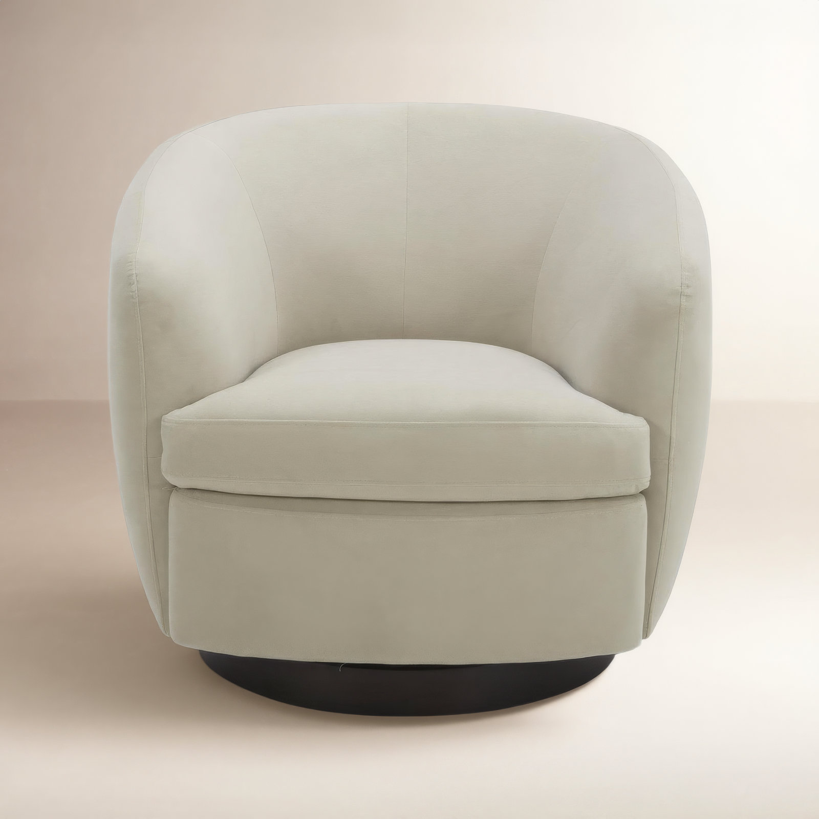 Marcy Upholstered Swivel Barrel Chair, Bella Beach Performance Velvet