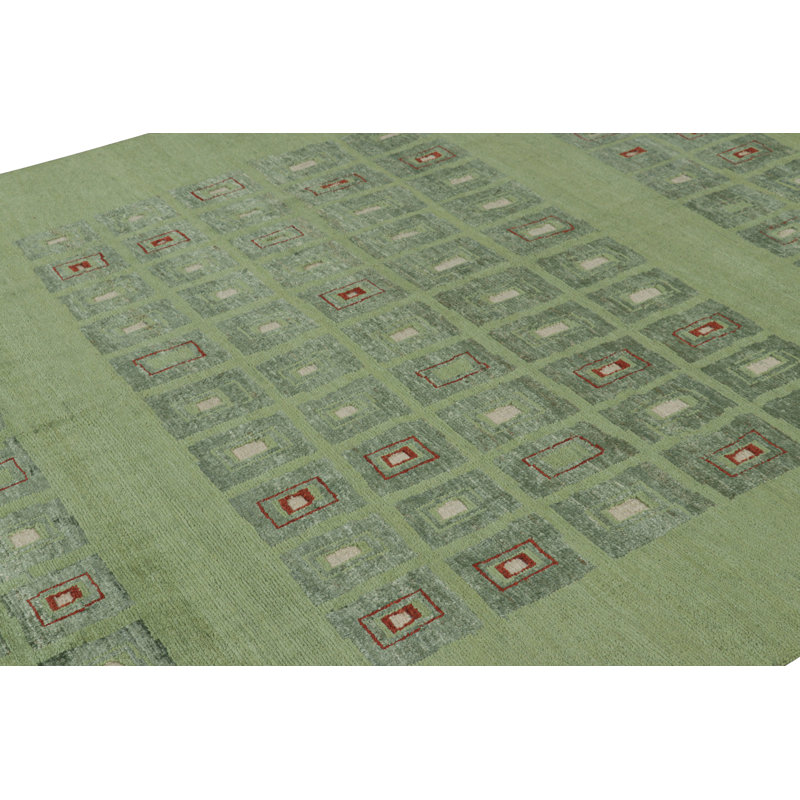 Rug & Kilim’S French Art Deco Style Rug In Green With Geometric Patterns