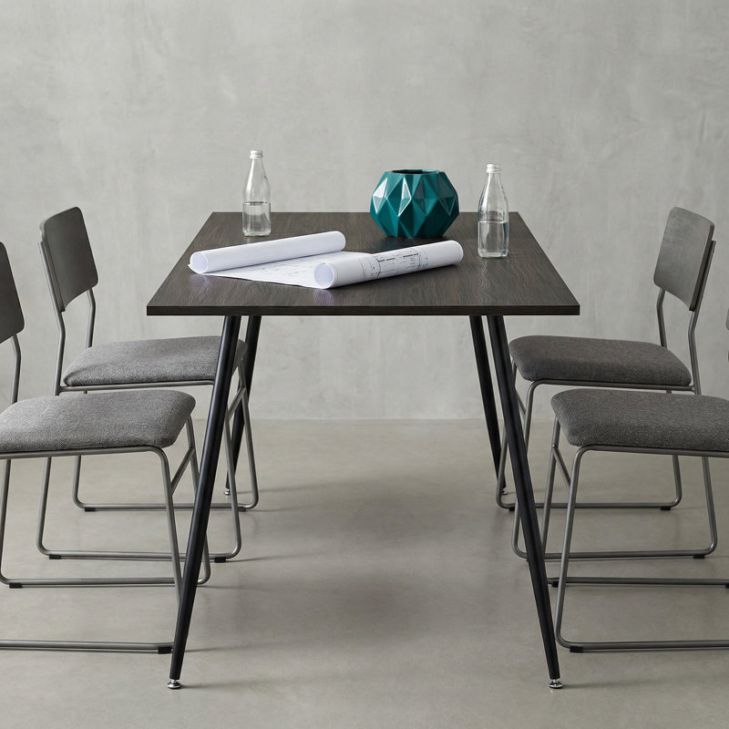 51.18" Modern Coffee-Black Wood Grain Office Desk With Black Metal Frame Spacious Work Surface For Home Office