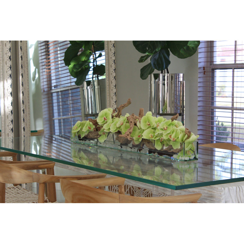 Arrangement floral orchidées dans un pot, H 12 po x l 48 po x P 6 po, Vert