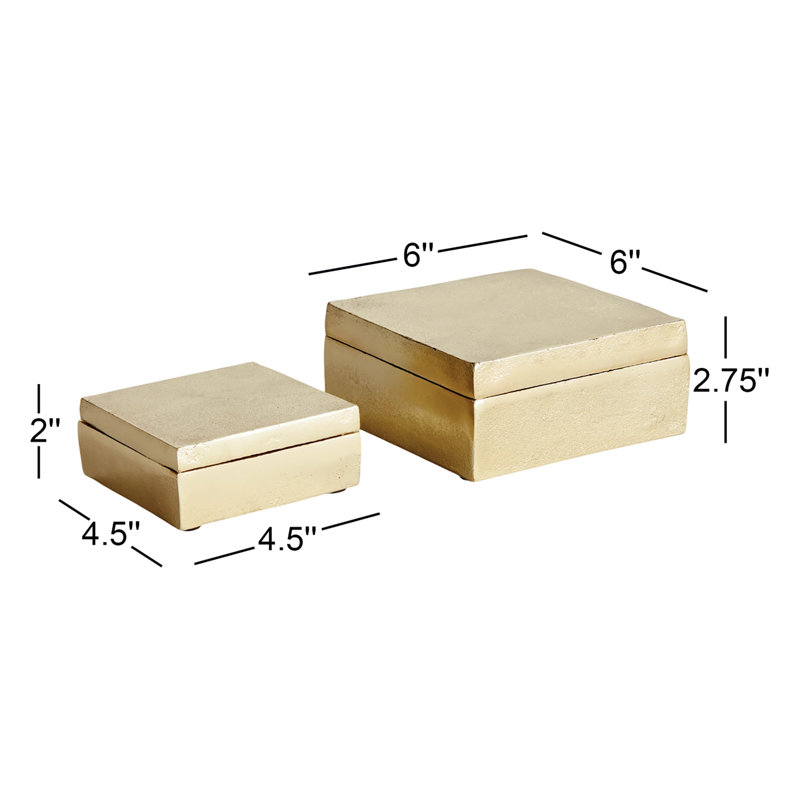 Sand-Cast Aluminum Lidded Storage Boxes in Gold, Set of 2