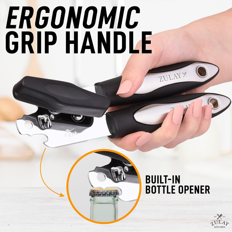 Zulay Kitchen Can Opener Durable Manual Can Opener Smooth Edge Cut Stainless Steel