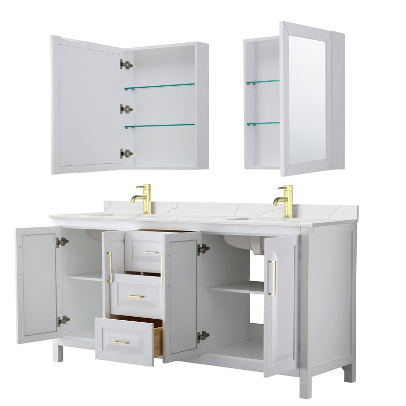 Daria 72'' W Vanity, White, Brushed Gold, White Quartz