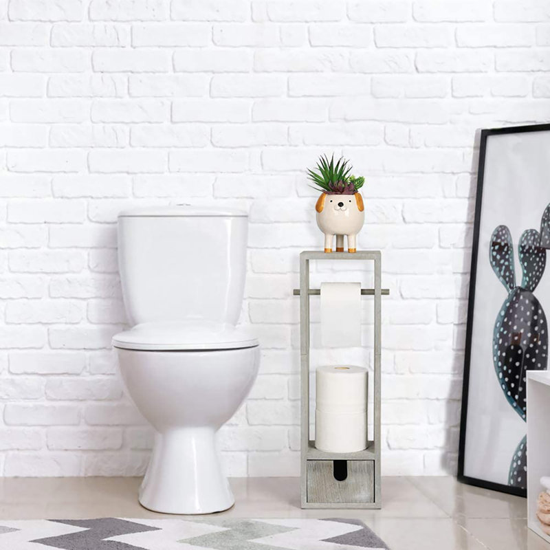 Porte-papier hygiénique sur pied en bois, gris