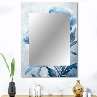 Bleu velours pivoines Blooms III - miroir mural unique pivoines, miroir traditionnel, art imprimé en métal