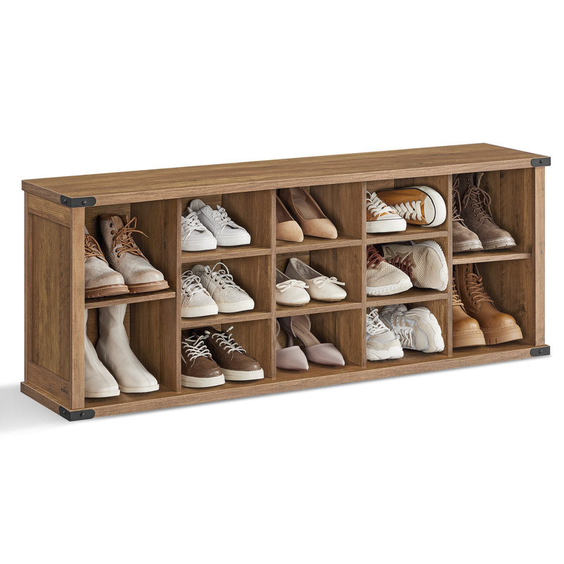 Sarana 15 Pair Shoe Storage Bench with Adjustable Shelves, Honey Brown