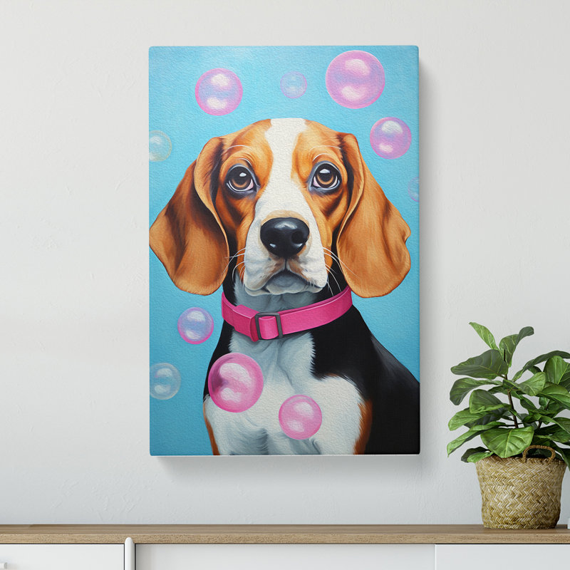 Beagle Bubble Gum - Wrapped Canvas, 60cm H x 40cm W x 3cm D