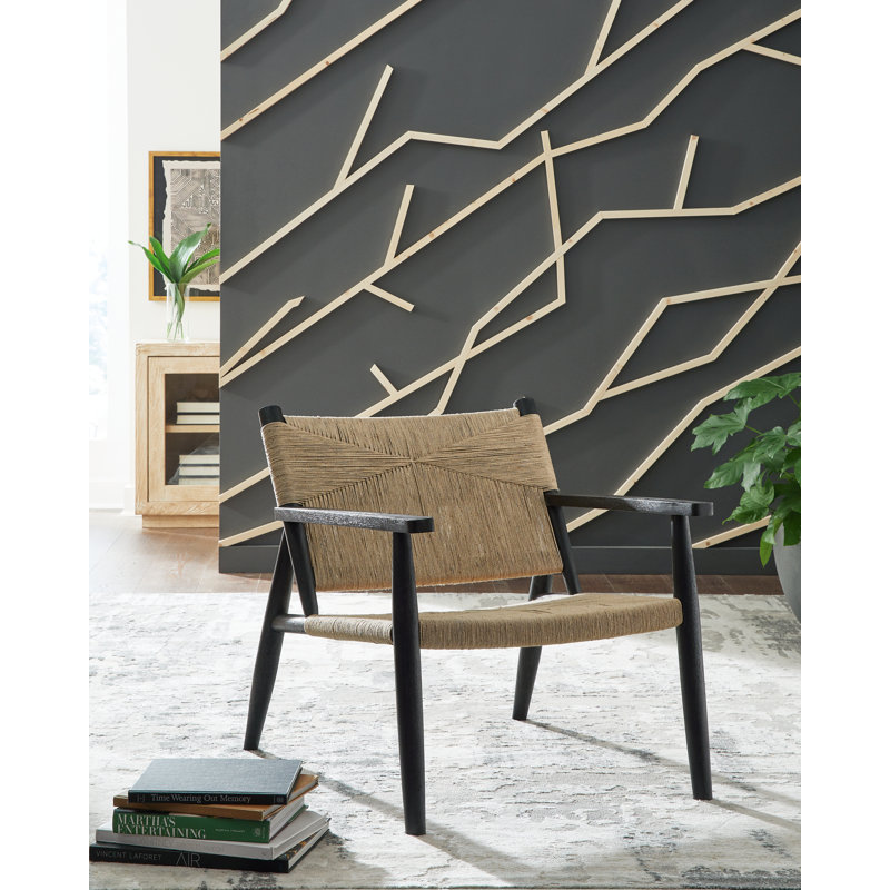 Black and Natural Jute Upholstered Accent Chair with Solid Wood Frame