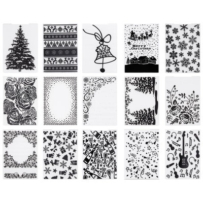 Embossing Folders, 15 Pieces, 4.13 x 5.83 in, Background Embossed Plates for the Die Cutting and Embossing Machine, PP Plastic Embossed Stencil Template for Scrapbooking and Card Making