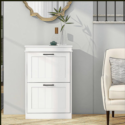 Shoe Cabinet for Entryway, Narrow Shoe Rack Storage Organizer with 2 Flip Drawers and Adjustable Shelves