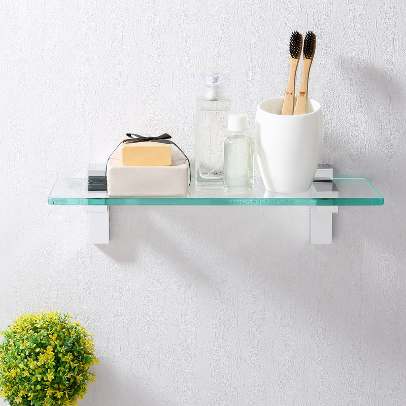 Eunson 19.7'' Floating Bathroom Glass Shelf Tempered Glass Rectangular Extra Wall Mount Polished Chrome, Polished Chrome