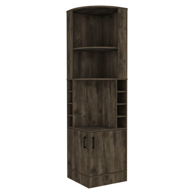 Armoire à boissons brune foncée avec capacité 8 et 2 tablettes supplémentaires pour 2 tablettes, mettant l'accent sur un rangement pratique et élégant