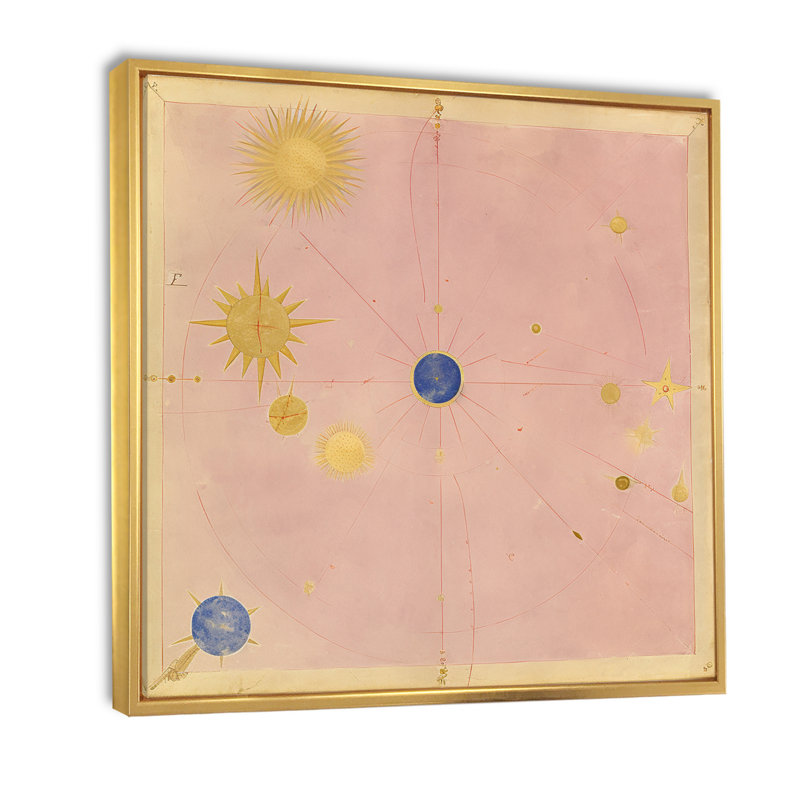 Cosmic Blueprint Vintage Universe Illustration - Abstract Spirals, impression sur toile, 44" H x 44" W, Cadre flottant doré
