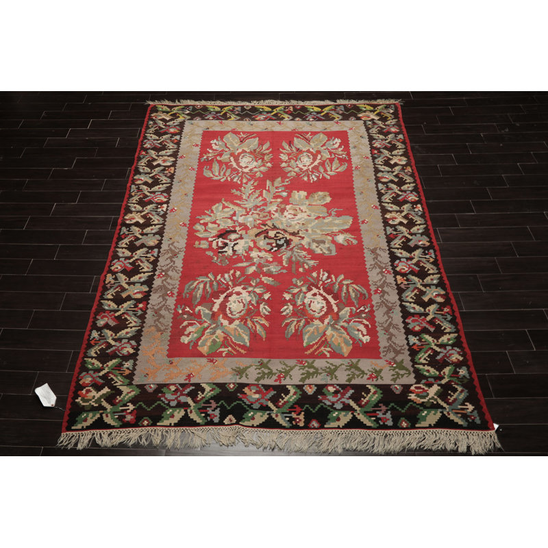 Tapis vintage en laine tissé à la main 7 pi 1 po x 11 pi 3 po Crimson Kilim