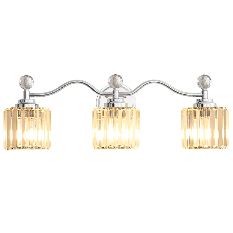 Emilion Dimmable Bathroom Vanity Light With Crystal Shade, Chrome, 3 Lights