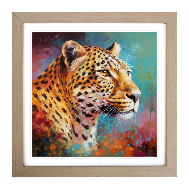 Leopard Color Field Painting No.2 - Single Picture Frame Print on Wood, Oak