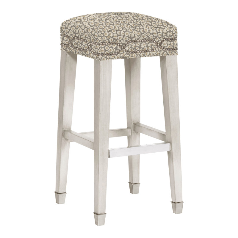 Marley Upholstered Bar Stool with Solid Wood Frame, Navada Blue, Casa Blanca