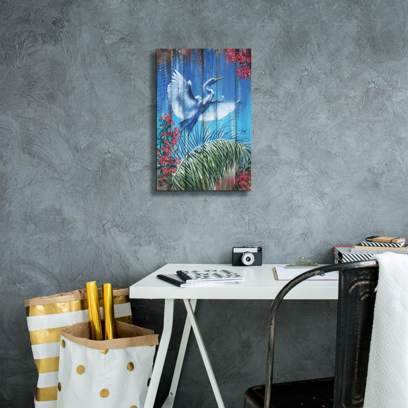 «Heron Fence» par James Mazzotta, art mural sur toile, H 18 po x l 12 po x P 0,75 po