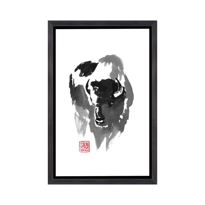 Buffle par Péchane - impression d'art graphique, H 26 po x l 18 po x 1,5 po, Toile avec cadre noir patiné, Pas de tapis