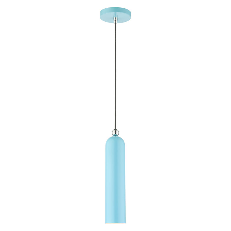 Luminaire suspendu cylindrique en métal 1 lumière à intensité variable Hanne, Bleu pastel brillant