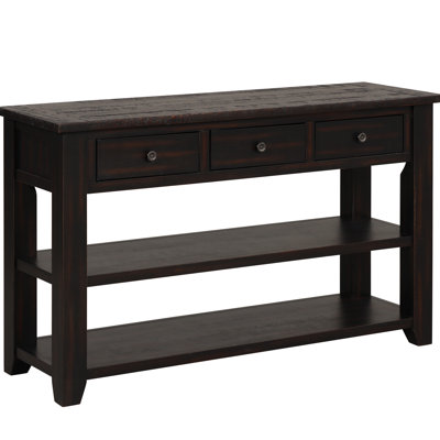 48-inch Solid Pine Entryway Console With 3 Drawers And 2 Shelves, Distressed Black, American Classic, High Capacity Wood For Bedroom, Drawers, Modern