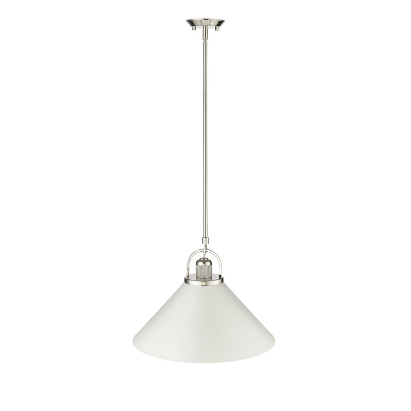 Luminaire suspendu conique à 1 lumière Cordez, Blanc mat, Nickel poli