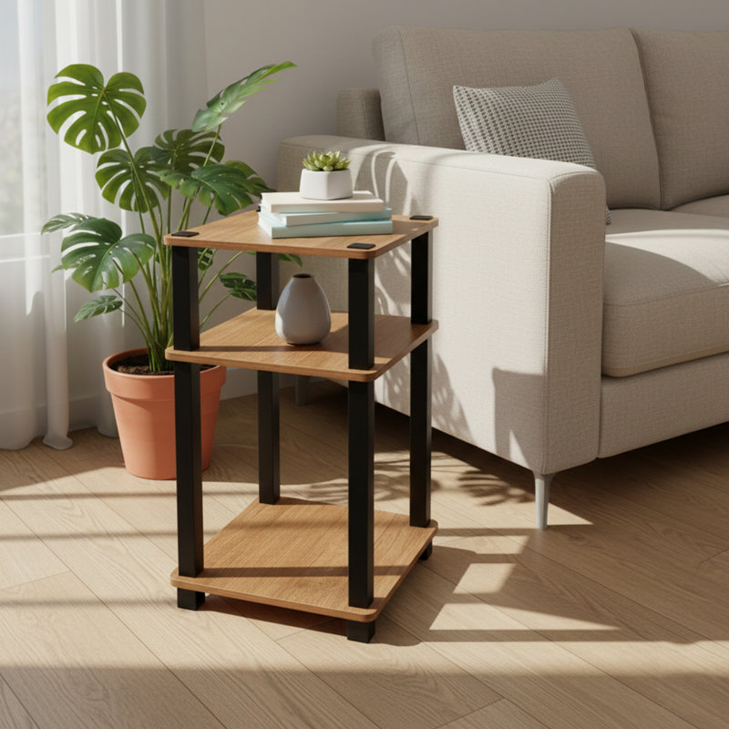 Redmon 3-Tier Shelf Side Table, Freestanding Storage Unit, Oak Woodgrain