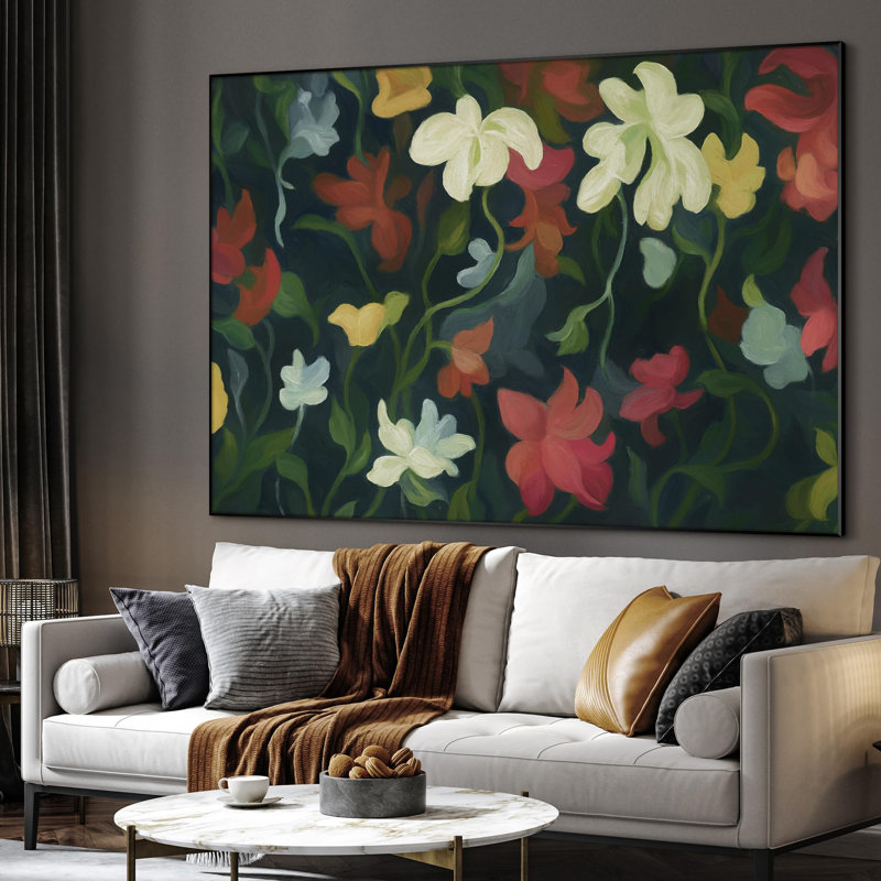 Très grand art mural imprimé sur tissu - Motif floral abstrait coloré, décoration pour le salon ou la chambre à coucher - «Assemblage requis du cadre (cadre non fini)»