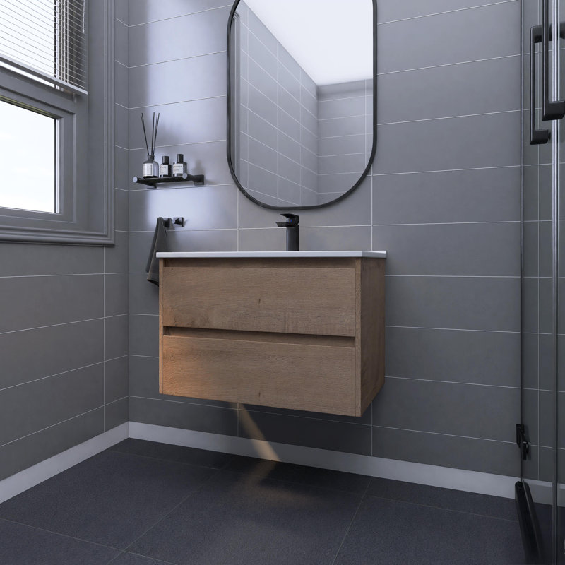 Meuble-lavabo mural 30 po avec comptoir en céramique et 2 tiroirs